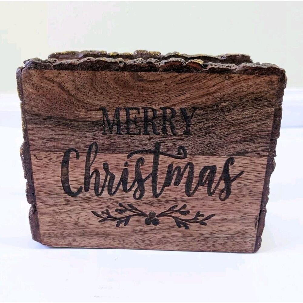 Be Merry Natural Oak Wood Napkin Holder, w/Engraved "Merry Christmas" Food Safe